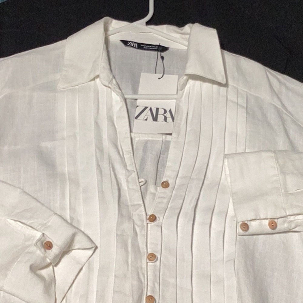 New! Zara. Ramie Shirtdress. Creamy white. Gorgeous dress! Slits on side